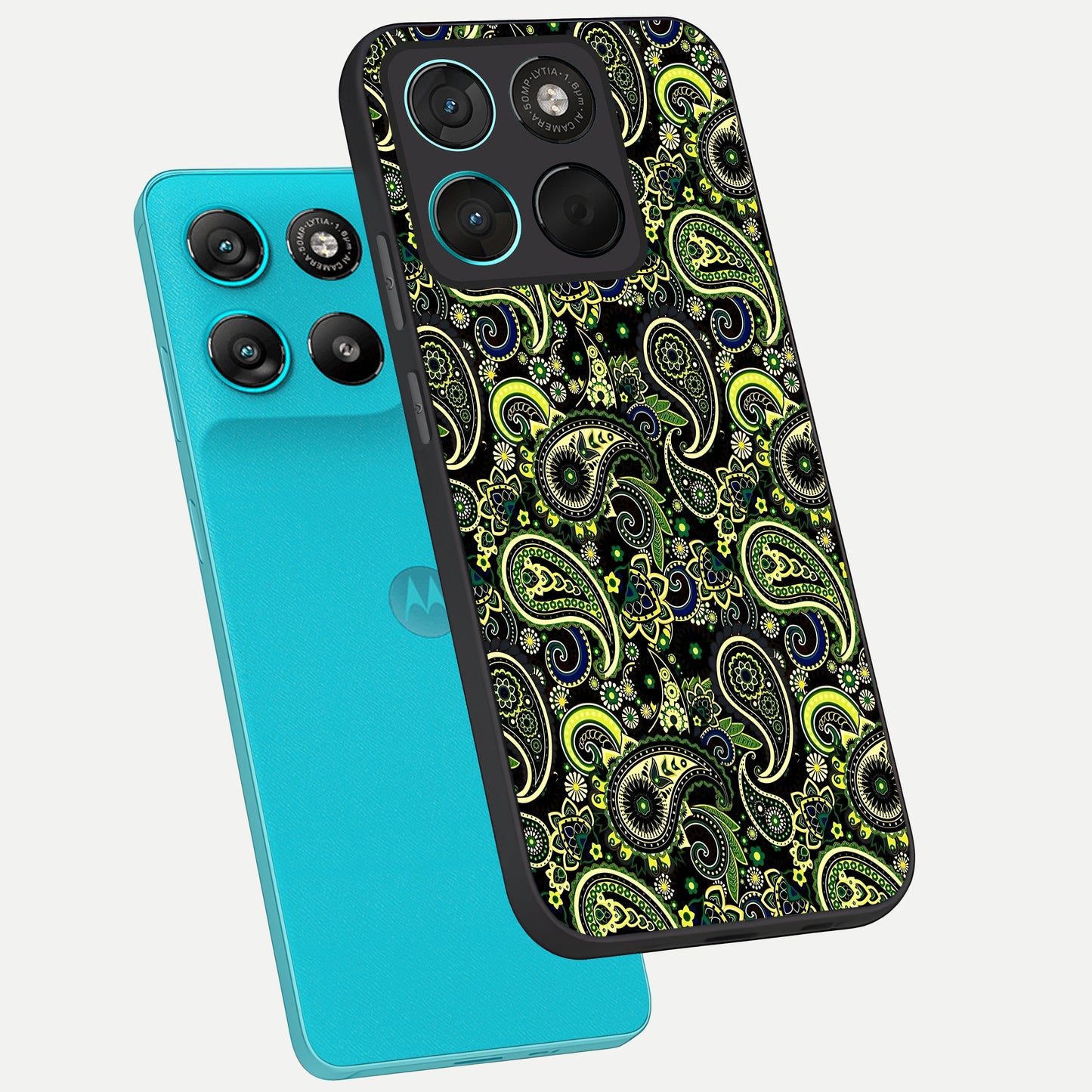 Green Lemon phone case For Moto G57 Power showing premium glass back cover with detailed artwork
