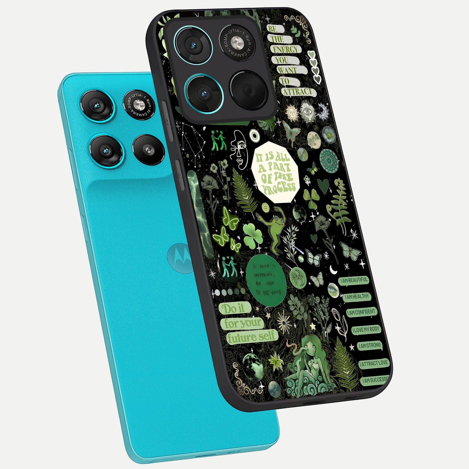  Green Mandala Pattern phone case For Moto G57 Power showing premium glass back cover with detailed artwork