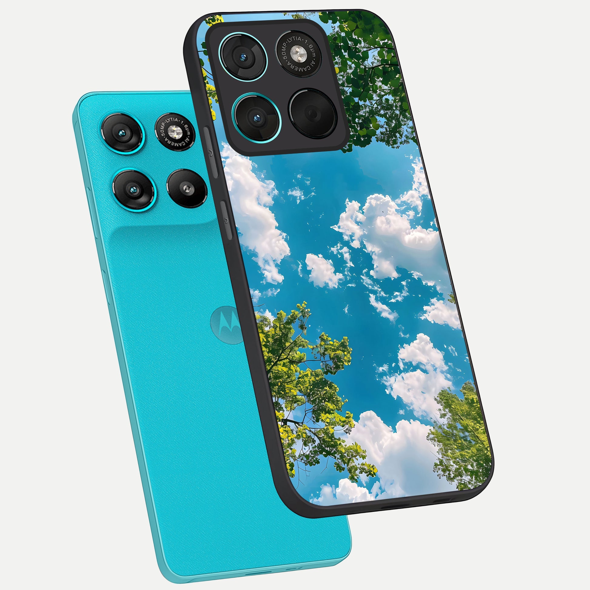  Green Moon Energy phone case For Moto G57 Power showing premium glass back cover with detailed artwork