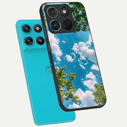  Green Moon Energy phone case For Moto G57 Power showing premium glass back cover with detailed artwork