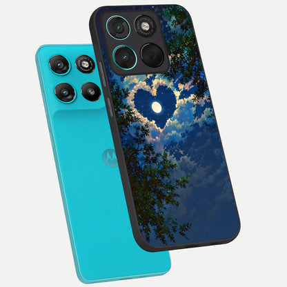  Heart With Moon Sky phone case For Moto G57 Power showing premium glass back cover with detailed artwork