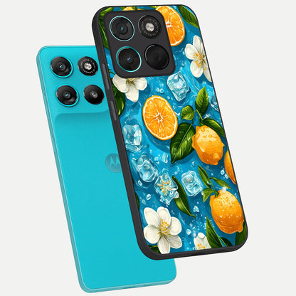  Ice Cube With Orange phone case For Moto G57 Power showing premium glass back cover with detailed artwork