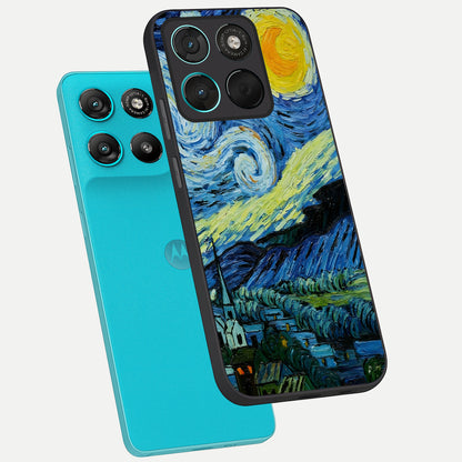  Inspired Van Gogh Art phone case For Moto G57 Power showing premium glass back cover with detailed artwork