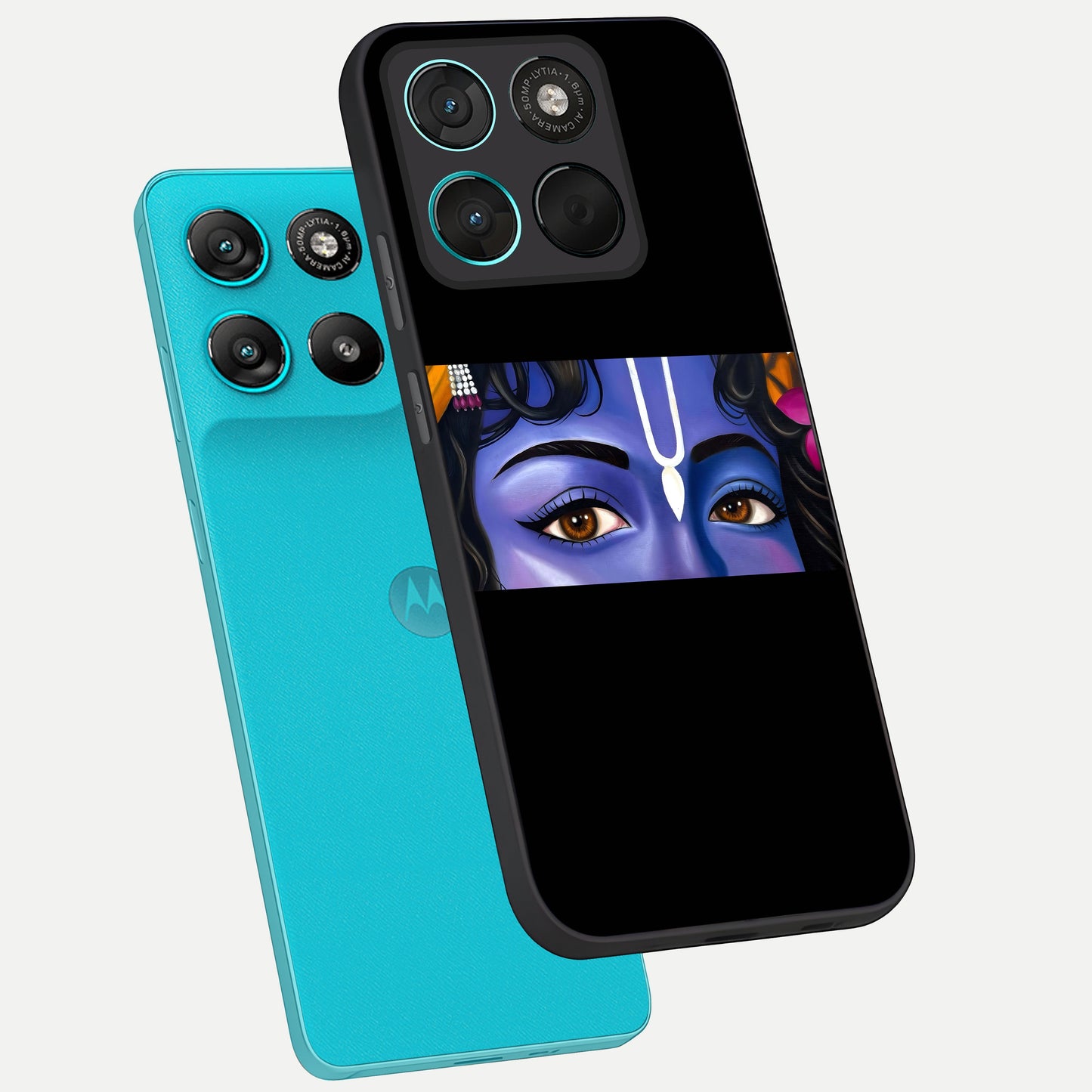  Krishna Eye phone case For Moto G57 Power showing premium glass back cover with detailed artwork