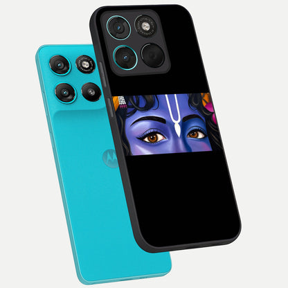  Krishna Eye phone case For Moto G57 Power showing premium glass back cover with detailed artwork