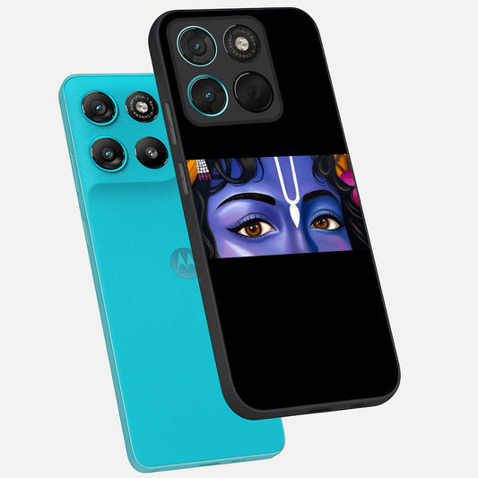  Krishna Eye phone case For Moto G57 Power showing premium glass back cover with detailed artwork