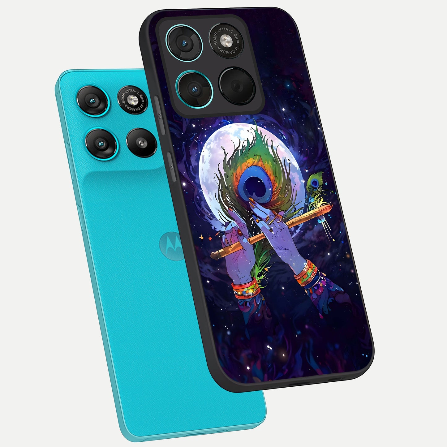  Krishna Hands Art phone case For Moto G57 Power showing premium glass back cover with detailed artwork