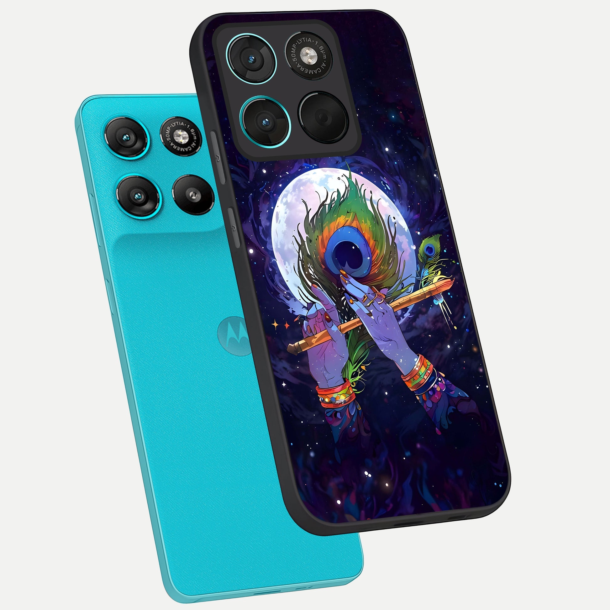  Krishna Hands Art phone case For Moto G57 Power showing premium glass back cover with detailed artwork