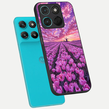  Lavender Dream Skies phone case For Moto G57 Power showing premium glass back cover with detailed artwork