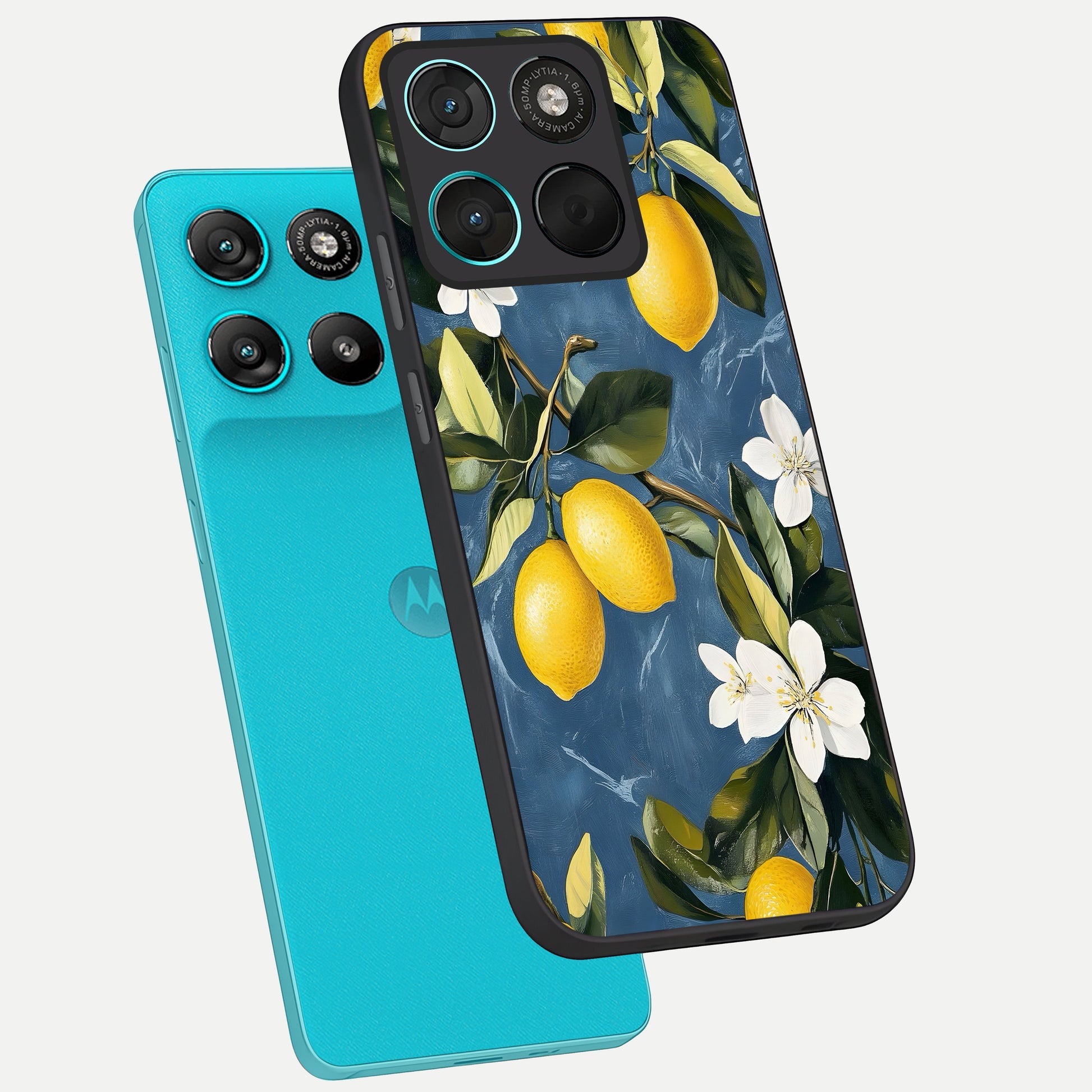  Lemon Dream Garden phone case For Moto G57 Power showing premium glass back cover with detailed artwork