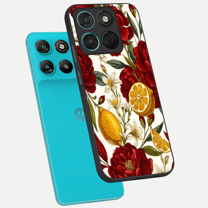  Lemon Rose Charm phone case For Moto G57 Power showing premium glass back cover with detailed artwork