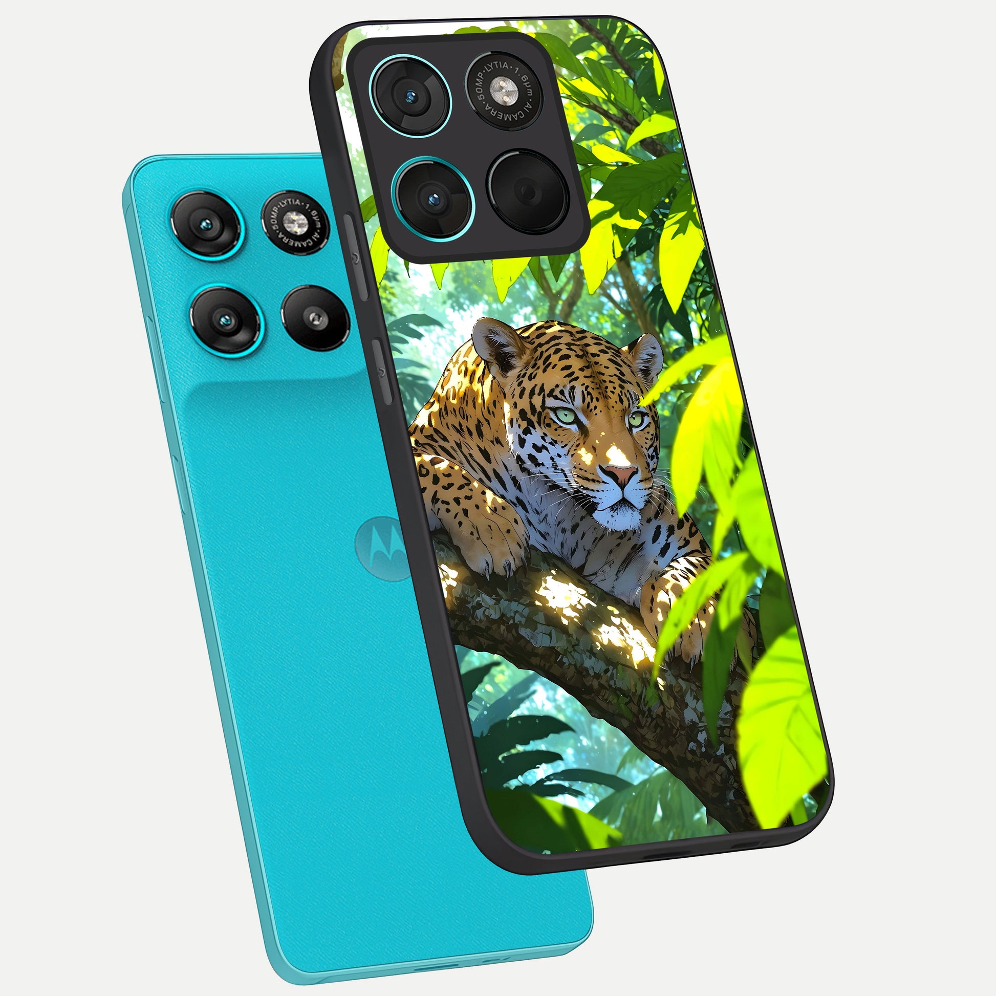  Leopard in Jungle phone case For Moto G57 Power showing premium glass back cover with detailed artwork