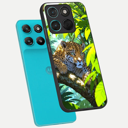 Leopard in Jungle phone case For Moto G57 Power showing premium glass back cover with detailed artwork