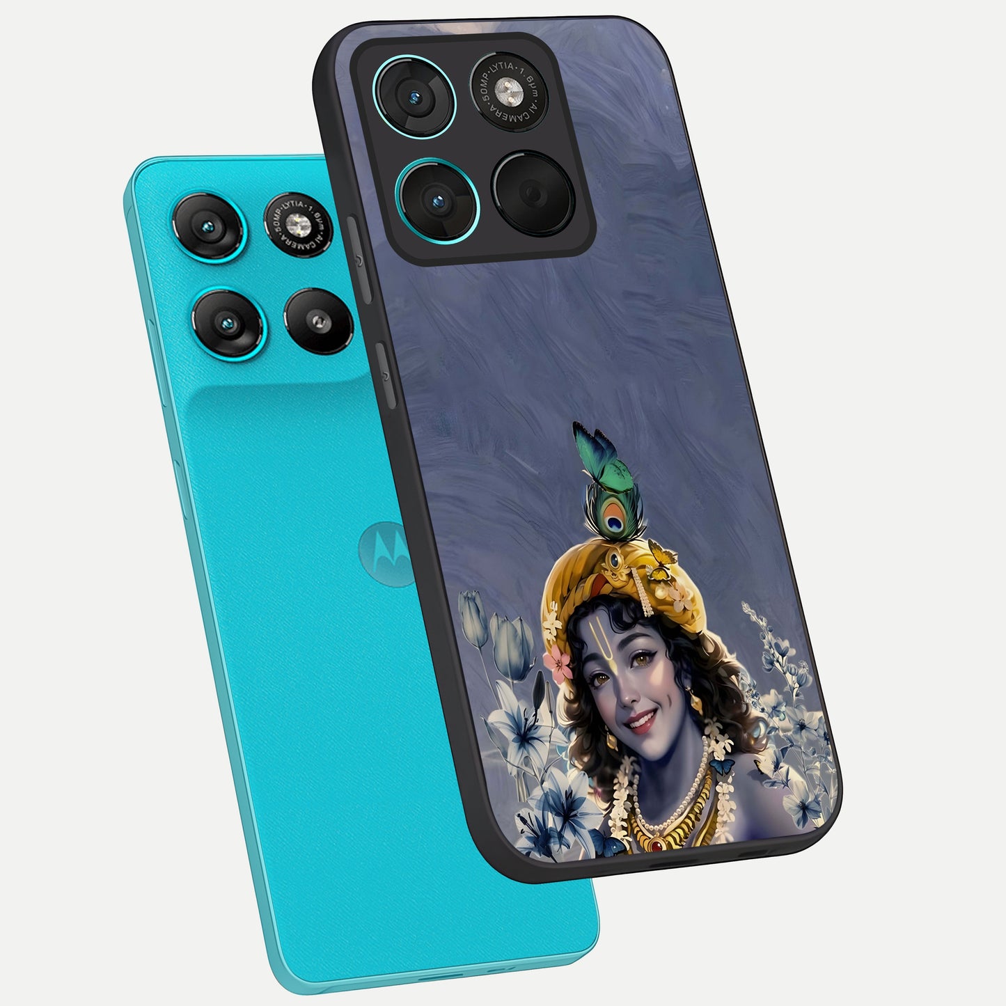  Lord Krishna phone case For Moto G57 Power showing premium glass back cover with detailed artwork