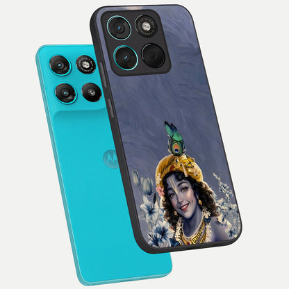  Lord Krishna phone case For Moto G57 Power showing premium glass back cover with detailed artwork