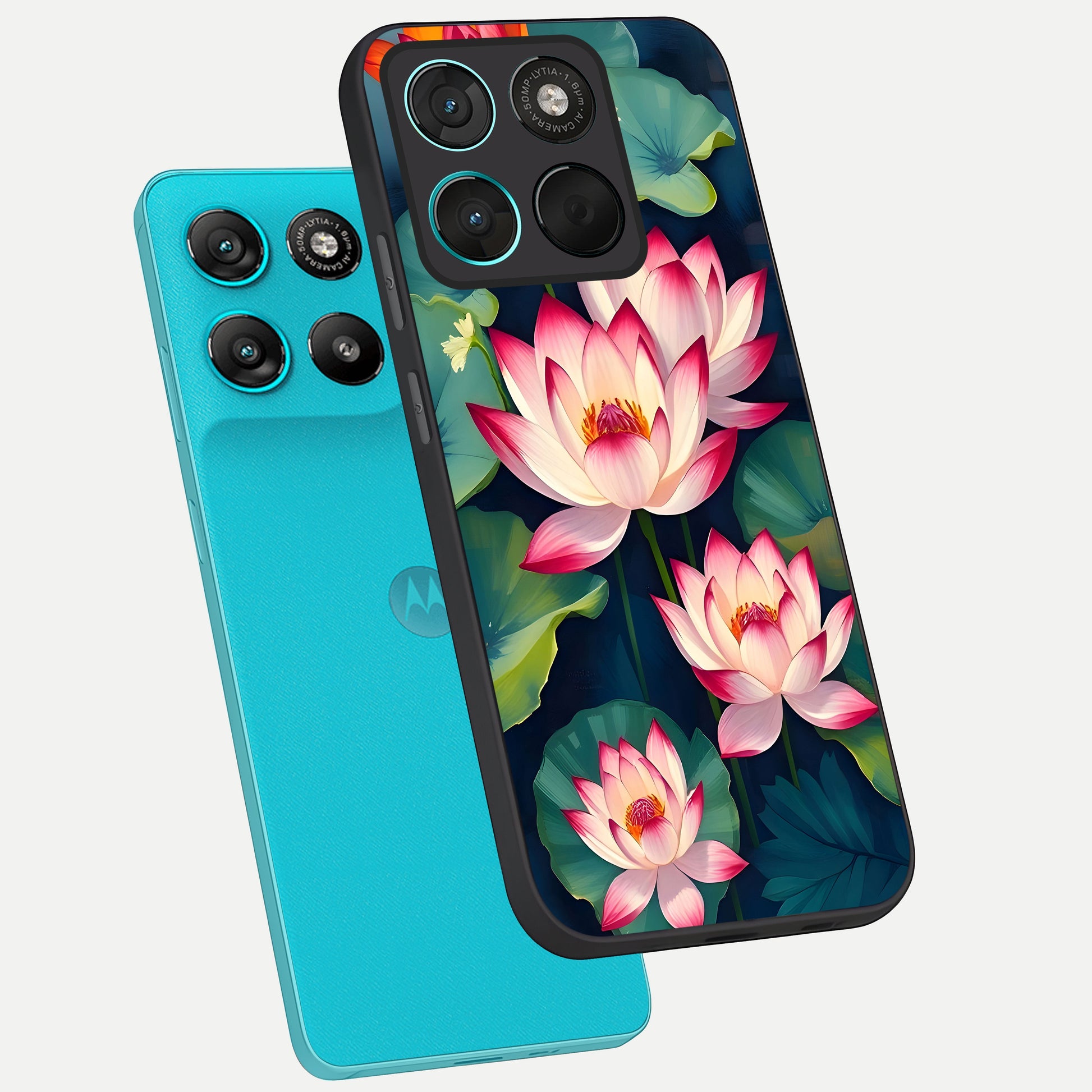  Lotus Dream Serenity phone case For Moto G57 Power showing premium glass back cover with detailed artwork