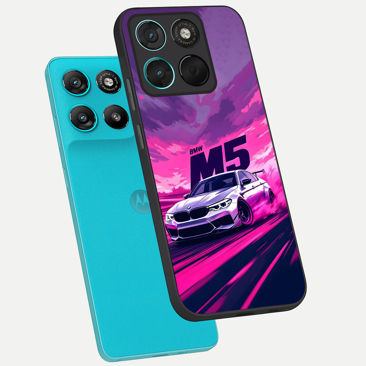  MS Neon Car phone case For Moto G57 Power showing premium glass back cover with detailed artwork