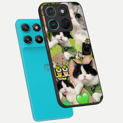  Matcha Cats Mood phone case For Moto G57 Power showing premium glass back cover with detailed artwork