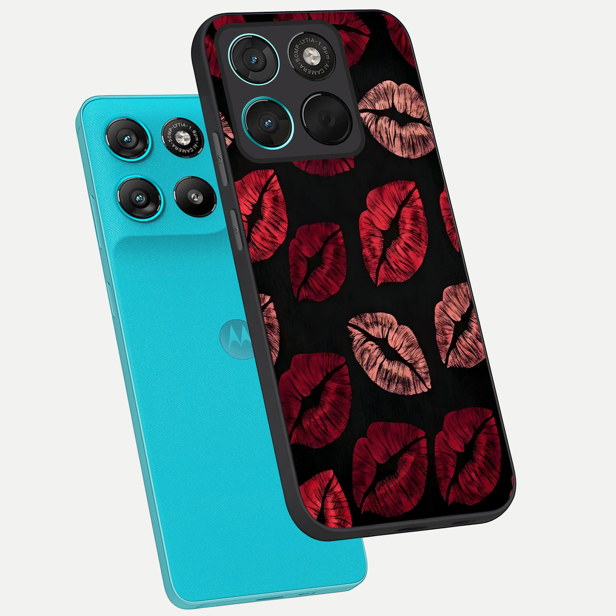  Midnight Kiss Love phone case For Moto G57 Power showing premium glass back cover with detailed artwork