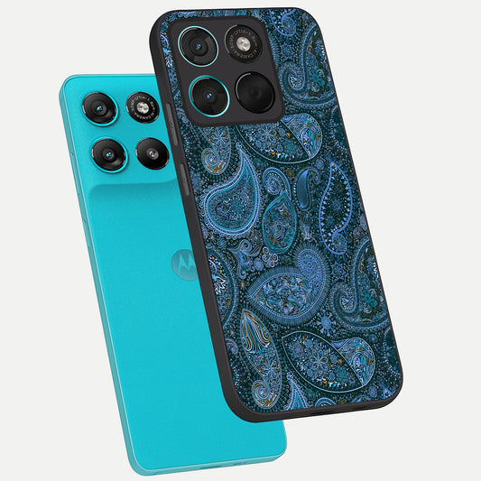  Midnight Paisley Glow phone case For Moto G57 Power showing premium glass back cover with detailed artwork