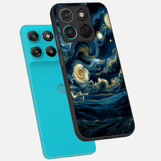  Midnight Sky Whirl phone case For Moto G57 Power showing premium glass back cover with detailed artwork
