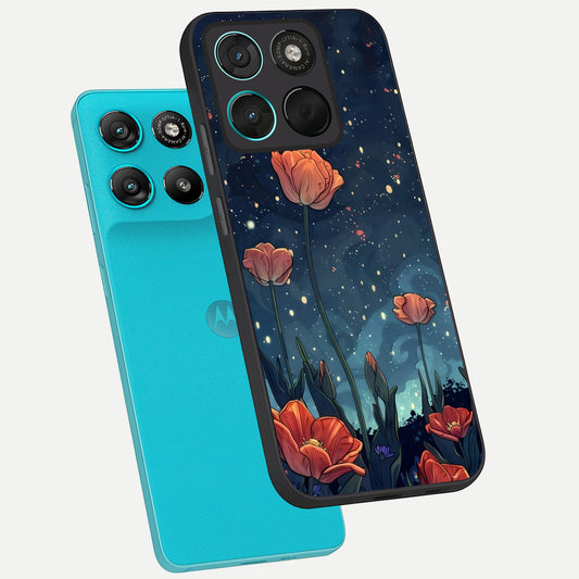  Midnight Tulip Glow phone case For Moto G57 Power showing premium glass back cover with detailed artwork