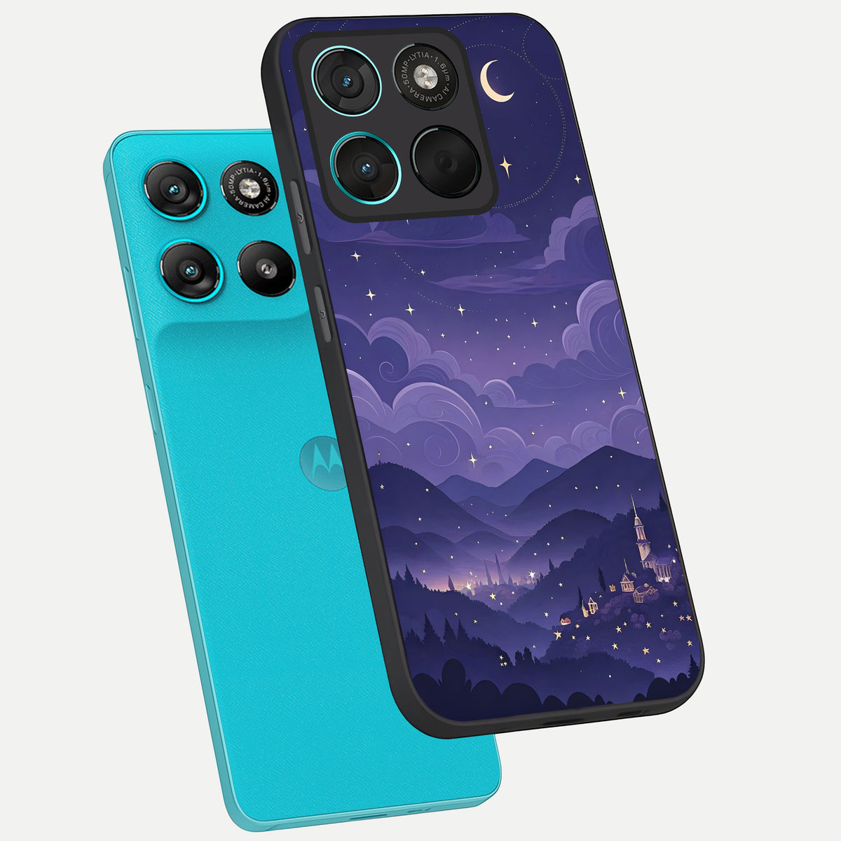  Minimal Night View phone case For Moto G57 Power showing premium glass back cover with detailed artwork