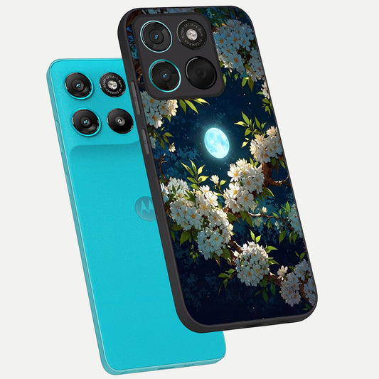  Moonlit Blossom Dream phone case For Moto G57 Power showing premium glass back cover with detailed artwork