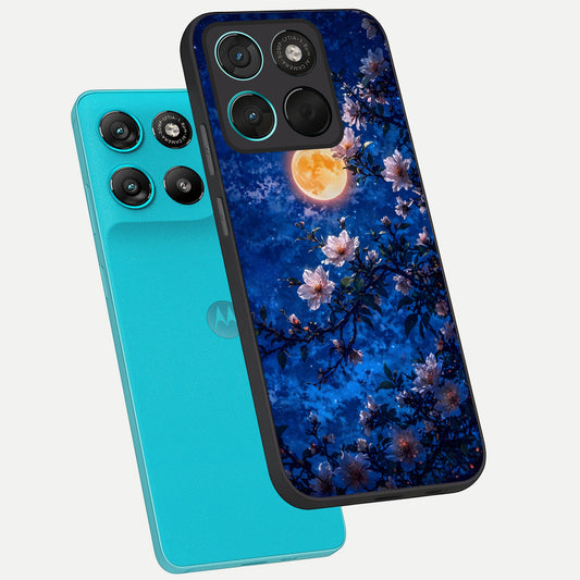  Moonlit Blossoms Night phone case For Moto G57 Power showing premium glass back cover with detailed artwork