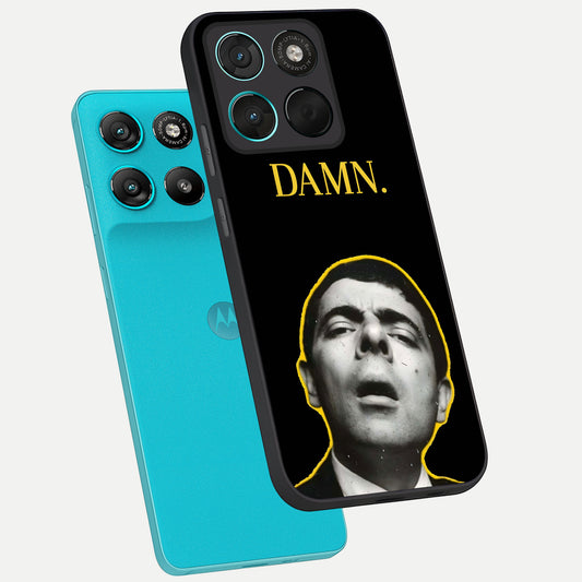  Mr Bean Damn phone case For Moto G57 Power showing premium glass back cover with detailed artwork