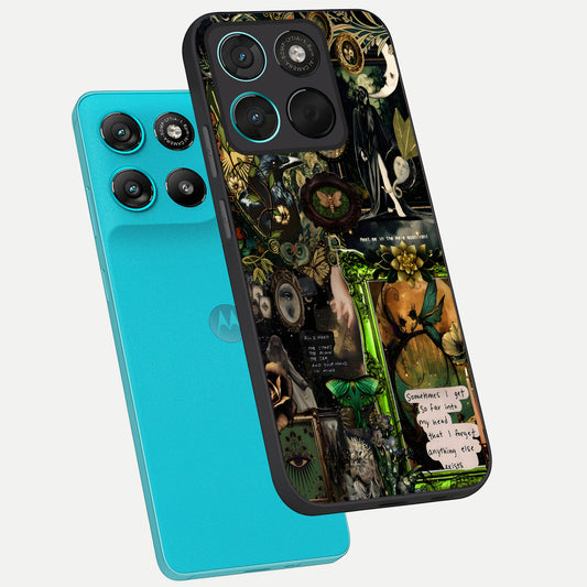  Mystic Woods Secret phone case For Moto G57 Power showing premium glass back cover with detailed artwork