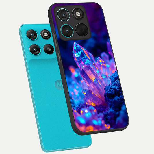  Neon Aura Shards phone case For Moto G57 Power showing premium glass back cover with detailed artwork