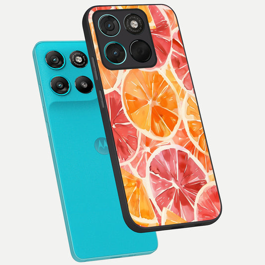  Orange Fruits Pattern phone case For Moto G57 Power showing premium glass back cover with detailed artwork