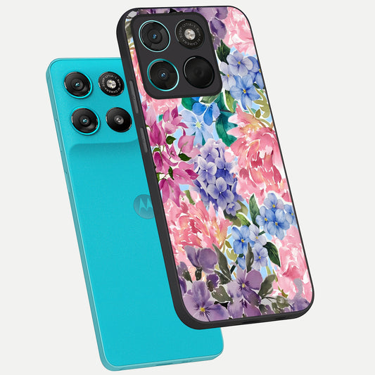  Pastel Floral Mix phone case For Moto G57 Power showing premium glass back cover with detailed artwork