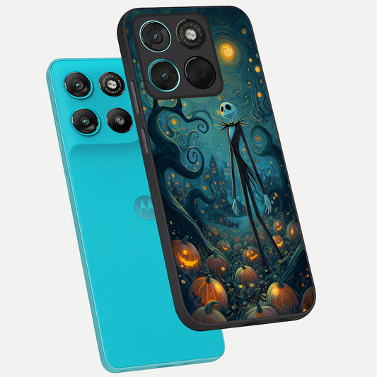  Pumpkin Moonlight Tale phone case For Moto G57 Power showing premium glass back cover with detailed artwork