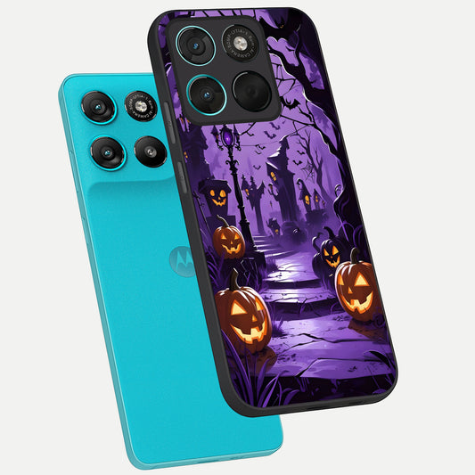  Pumpkin Patch Halloween phone case For Moto G57 Power showing premium glass back cover with detailed artwork
