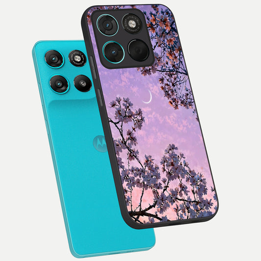  Purple Serenity Moon phone case For Moto G57 Power showing premium glass back cover with detailed artwork