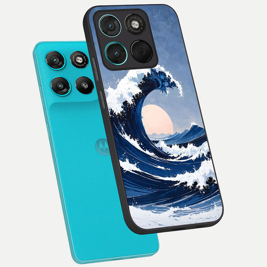  Rising Tide Power phone case For Moto G57 Power showing premium glass back cover with detailed artwork