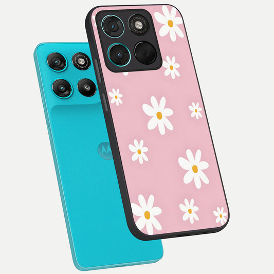  Soft Daisy Bliss phone case For Moto G57 Power showing premium glass back cover with detailed artwork