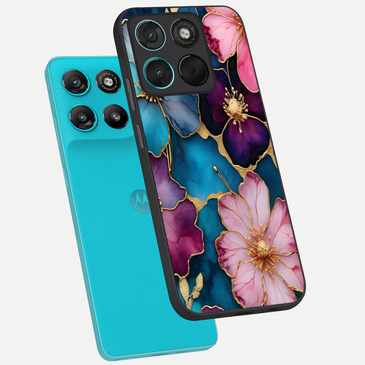  Sparkle Floral phone case For Moto G57 Power showing premium glass back cover with detailed artwork