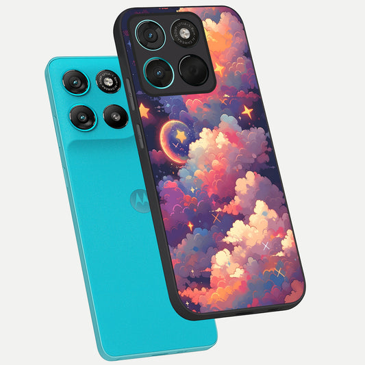  Starlit Dream Clouds phone case For Moto G57 Power showing premium glass back cover with detailed artwork