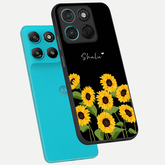  Sunflower Sky Bloom phone case For Moto G57 Power showing premium glass back cover with detailed artwork