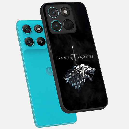  Throne Wolf Legacy phone case For Moto G57 Power showing premium glass back cover with detailed artwork