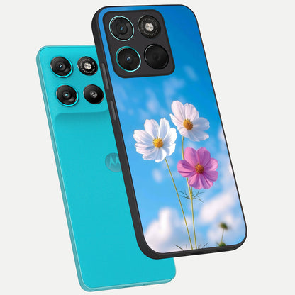  Tripple Flowers With Sky phone case For Moto G57 Power showing premium glass back cover with detailed artwork
