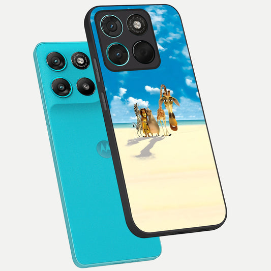  Tropical Fun Squad phone case For Moto G57 Power showing premium glass back cover with detailed artwork