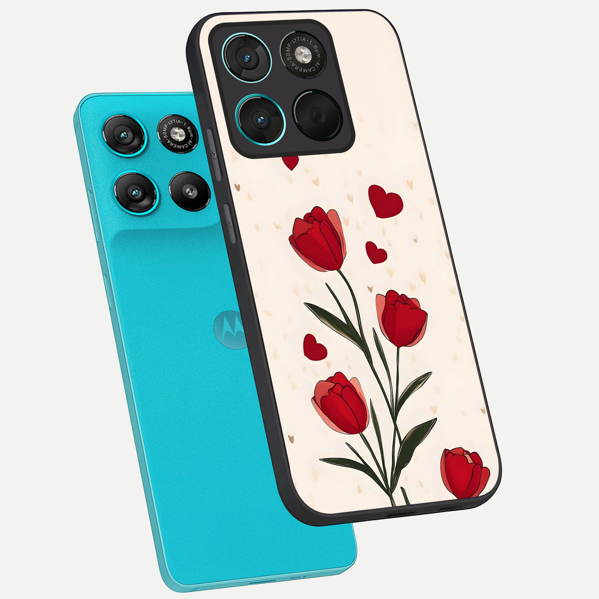  Tulip With Heart phone case For Moto G57 Power showing premium glass back cover with detailed artwork