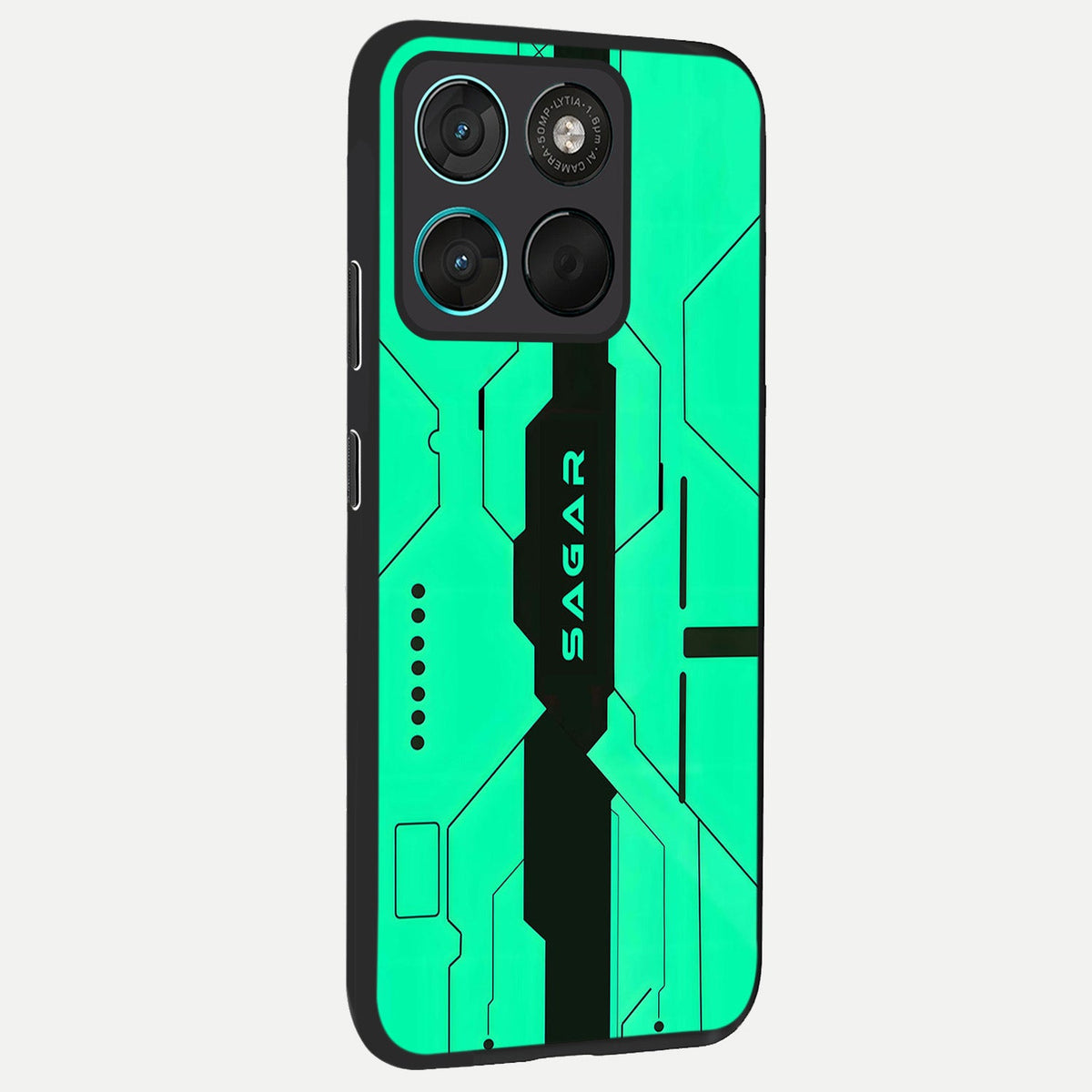  Aqua Tech CYBERPUNK Custom Name back cover For Moto G57 Power slim fit glass case with vibrant aesthetic design