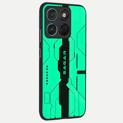  Aqua Tech CYBERPUNK Custom Name back cover For Moto G57 Power slim fit glass case with vibrant aesthetic design