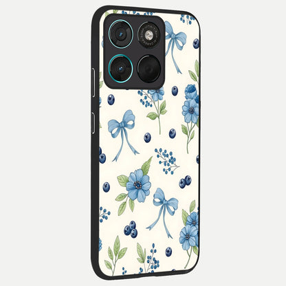  Blue Flower And Bow back cover For Moto G57 Power slim fit glass case with vibrant aesthetic design