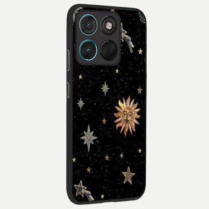 Celestial Moon With Stars back cover For Moto G57 Power slim fit glass case with vibrant aesthetic design